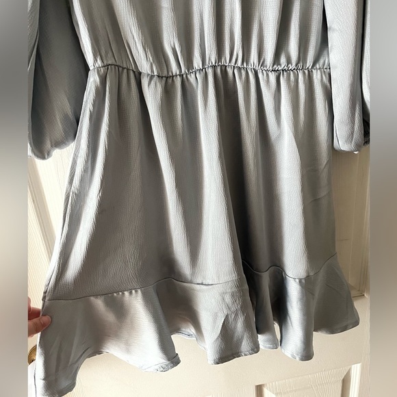 Call Me Angel Textured Satin Dress in Dusty Blue - Picture 4 of 11